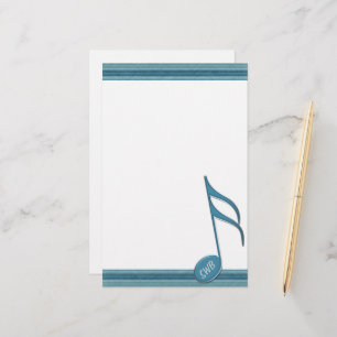 Monogram Music Note and Stripes in Shades of Blue Stationery