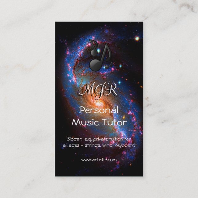 Monogram Music Tutor on Spiral Galaxy space image Business Card (Front)