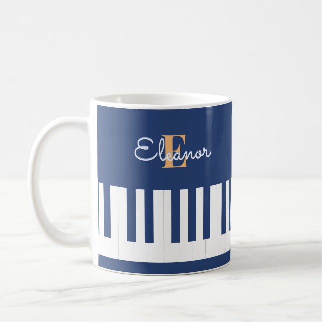 Monogram Musical Keyboard Music Blue Piano Keys Coffee Mug (Left)