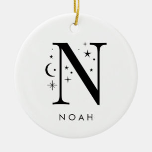 Monogram N Celestial Name  Ceramic Ornament
