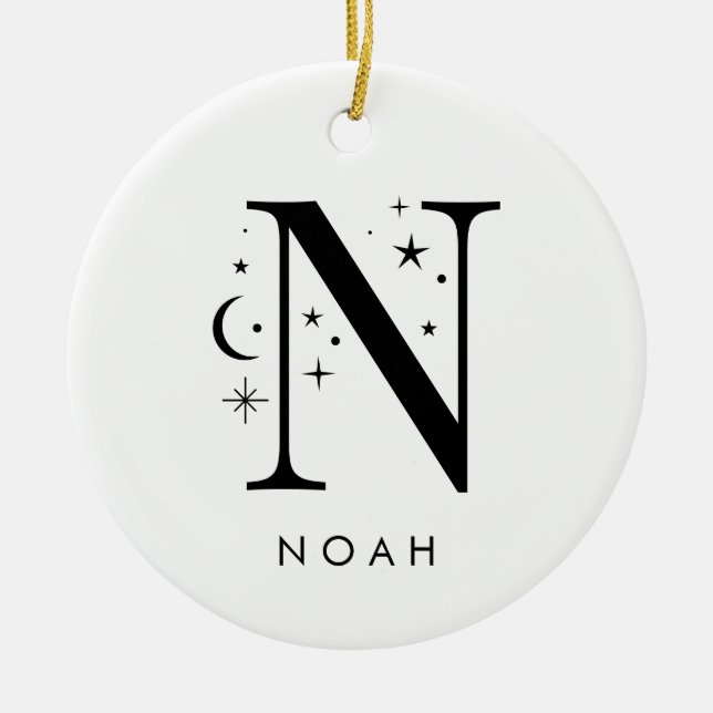Monogram N Celestial Name  Ceramic Ornament (Front)