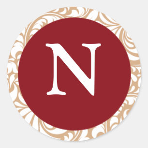 Monogram N Cranberry Colour Design Designer Weddin Classic Round Sticker
