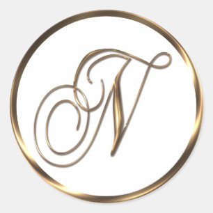 Monogram N Faux Bronze Classic Round Sticker