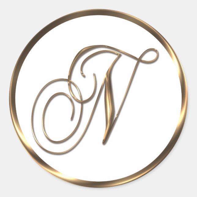 Monogram N Faux Bronze Classic Round Sticker (Front)