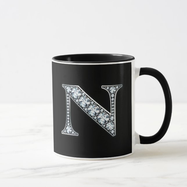 Monogram N Faux Diamond  Mug (Right)
