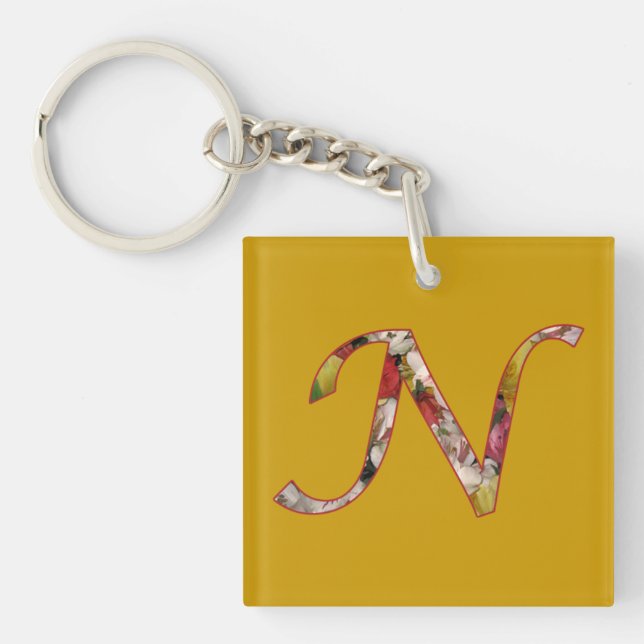 Monogram N Floral Design Keychain (Front)