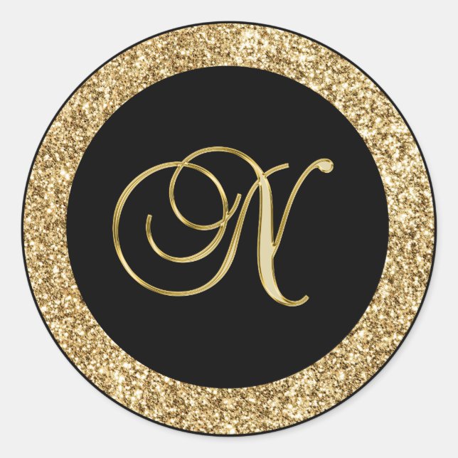Monogram N gold script Classic Round Sticker (Front)