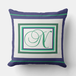 Monogram N Green White Script Cushion