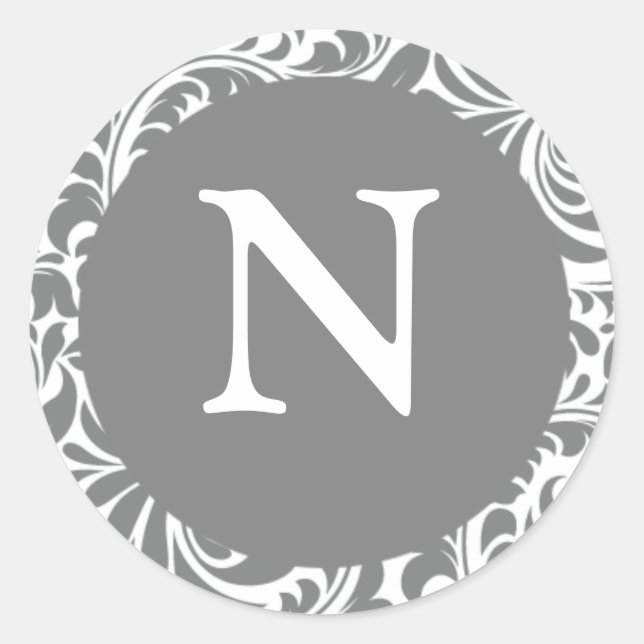 Monogram N Grey Grey Custom Wedding Monograms Seal (Front)