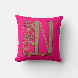Monogram N Hot Pure Pink, Family, Wedding Birthday Cushion