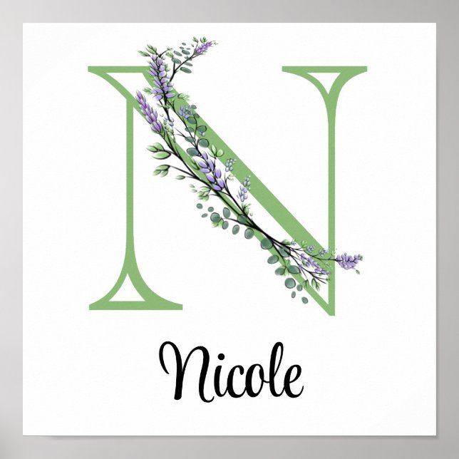 Monogram N Lavender Eucalyptus nursery  Poster (Front)