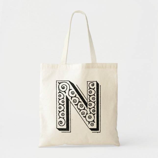 Monogram N, Letter N, Alphabet N, Black and White Tote Bag (Front)
