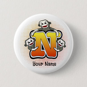 Monogram N Sock Monkey 6 Cm Round Badge