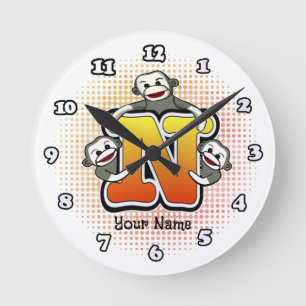 Monogram N Sock Monkey clock