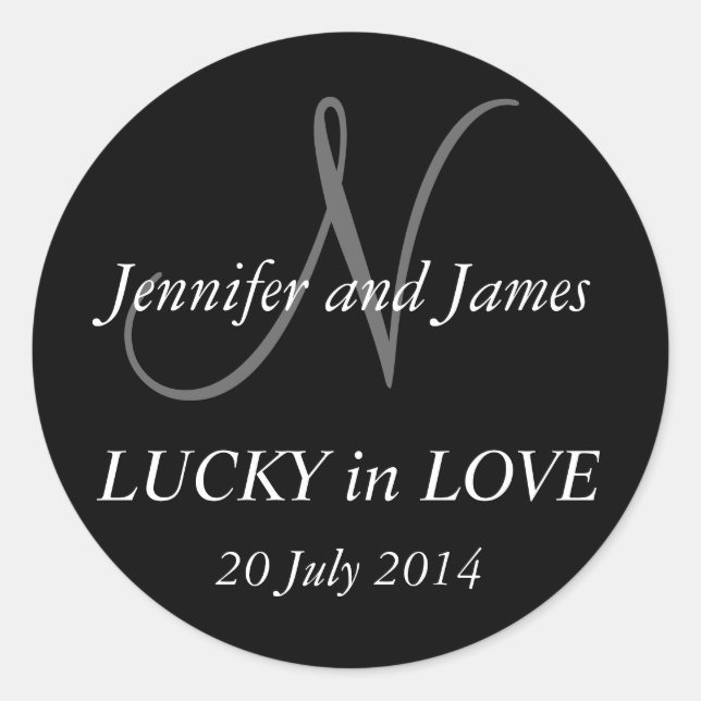 Monogram N Stickers for Weddings Black (Front)