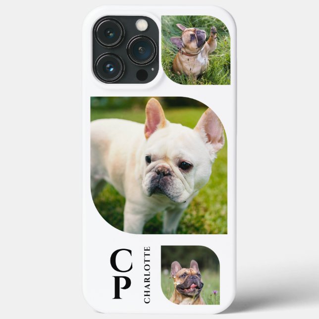 Monogram Name 3 Photo Collage Simple Modern Case-Mate iPhone Case (Back)