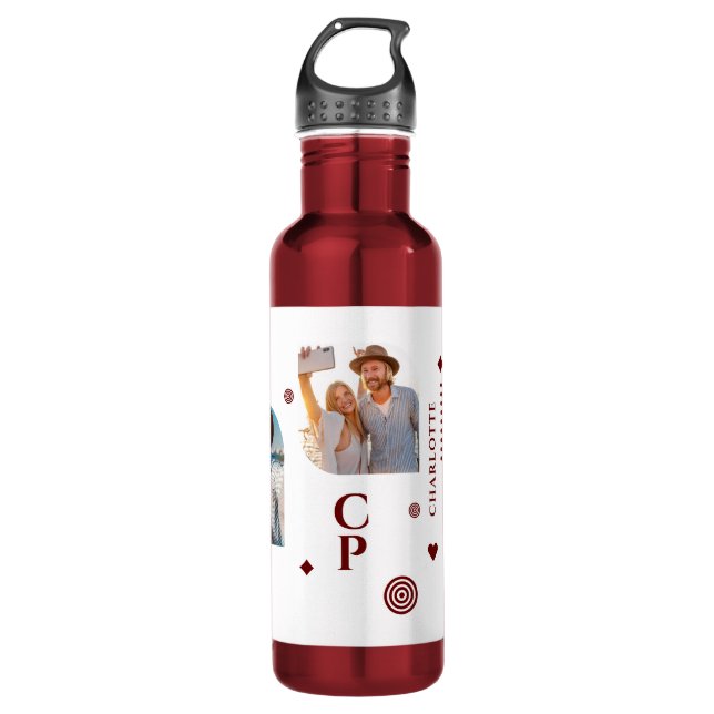 Monogram Name 3 Photo Collage Trendy Modern 710 Ml Water Bottle (Front)
