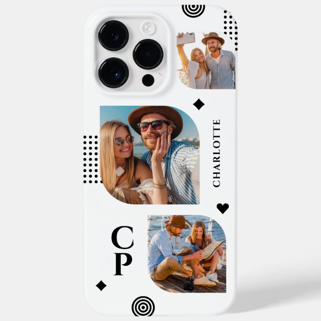 Monogram Name 3 Photo Collage Trendy Modern Case-Mate iPhone Case (Back)