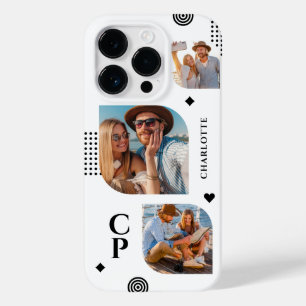 Monogram Name 3 Photo Collage Trendy Modern Case-Mate iPhone 14 Pro Case