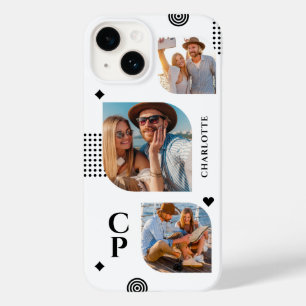 Monogram Name 3 Photo Collage Trendy Modern Case-Mate iPhone 14 Case