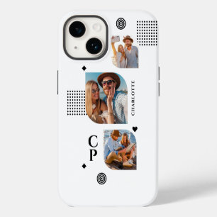 Monogram Name 3 Photo Collage Trendy Modern iPhone 14 Case