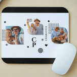 Monogram Name 3 Photo Collage Trendy Modern Mouse Pad<br><div class="desc">Monogram Name 3 Photo Collage Trendy Modern Mouse Pads features a photo collage of three of your favourite photos with your personalised name and monogram in elegant black script. Personalise by editing the text in the text boxes provided. Perfect for birthday, Christmas, Mother's Day, Father's Day, best friends and more....</div>