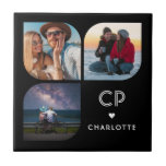 Monogram Name 3 Photo Modern Trendy Simple Ceramic Tile<br><div class="desc">Monogram Name 3 Photo Modern Trendy Simple Decorative Tile features three of your favourite photos with your personalised name and monogram in elegant black script. Personalise by editing the text in the text boxes provided. Perfect for birthday, Christmas, Mother's Day, baby showers, bridal showers, mum, sister, cousins, best friends and...</div>
