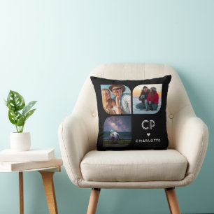 Monogram Name 3 Photo Modern Trendy Simple Cushion