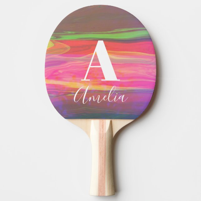 Monogram Name Abstract Art Hot Pink Ping Pong Paddle (Front)