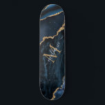 Monogram Name Agate Navy Blue Gold Gemstone Marble Skateboard<br><div class="desc">Monogram Name Agate Navy Blue Gold Gemstone Marble Geode Glitter Sparkle Personalized Birthday - Anniversary or Wedding Gift / Suppliest - Add Your Letter / Name - Text or Remove - Make Your Special Gift - Resize and move or remove and add text / elements with customization tool. Design by...</div>