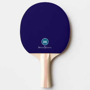 Monogram Name and Initial Discreet dark-blue Ping Pong Paddle