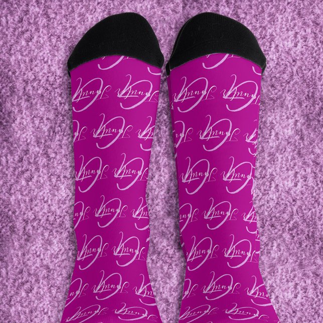 Monogram name and initial white pink mauve socks (Creator Uploaded)