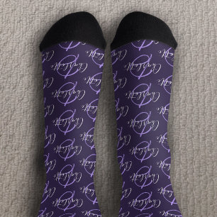 Monogram name and initial white purple socks
