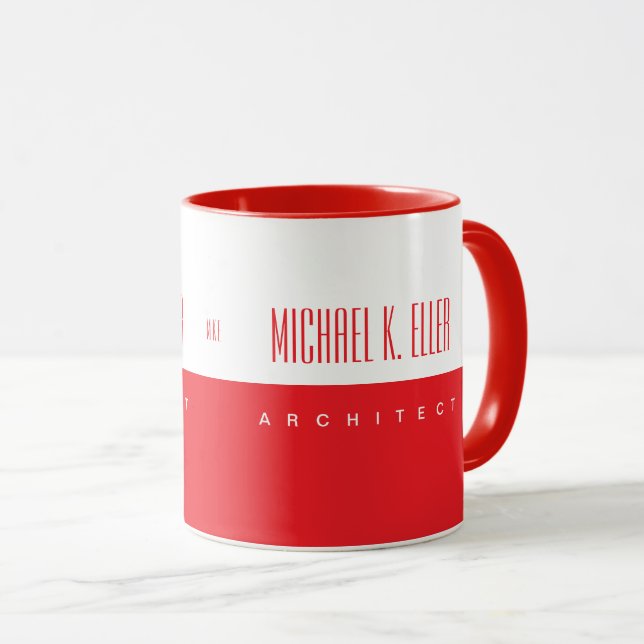 Monogram Name and Job Modern Red Colour Mug (Front Right)