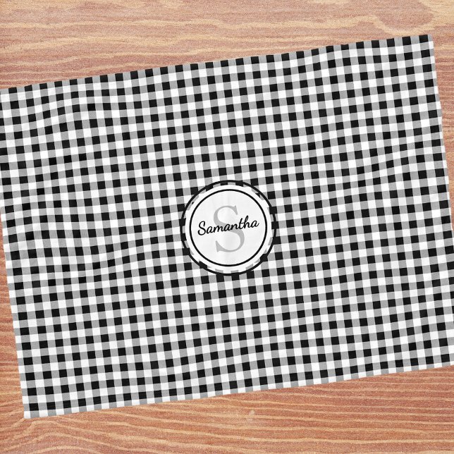 Monogram-Name B&W Buffalo Check Fleece Blanket (Creator Uploaded)