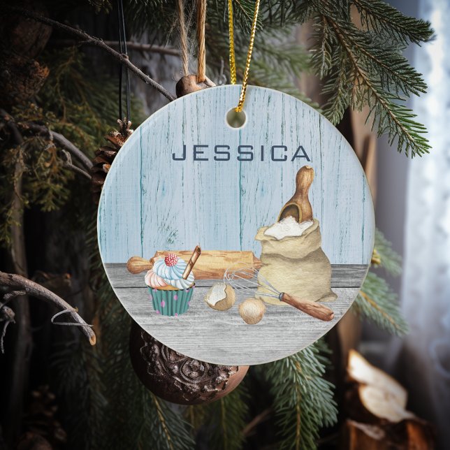 Monogram Name Baking Bake Gift Ceramic Ornament (Creator Uploaded)