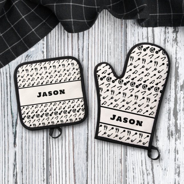 Monogram Name BBQ Chef Cook Grilling Oven Mitt & Pot Holder Set (Creator Uploaded)