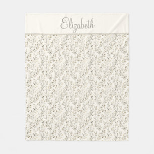 Monogram Name Beige Gray Brown Botanical Neutral  Fleece Blanket