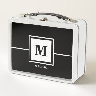 Monogram Name Best Man Groomsman Black Metal Lunch Box