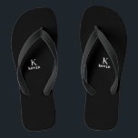 Monogram name black and white modern thongs<br><div class="desc">Man monogram and name create your own flip flops template in simple black and white. You can change background and text colours by selecting customise option.          It can be a special gift for a boyfriend,  husband,  son,  dad,  groom,  best man for a birthday,  wedding,  Christmas,  or graduation.</div>