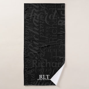 Monogram Name Black Elegant  Bath Towel