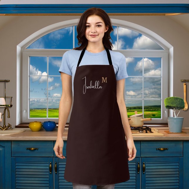 Monogram name black gold apron (Creator Uploaded)