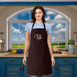 Monogram name black gold apron<br><div class="desc">A stylish black background. Personalise and add your first name and monogram initial.  . White and golden text.</div>