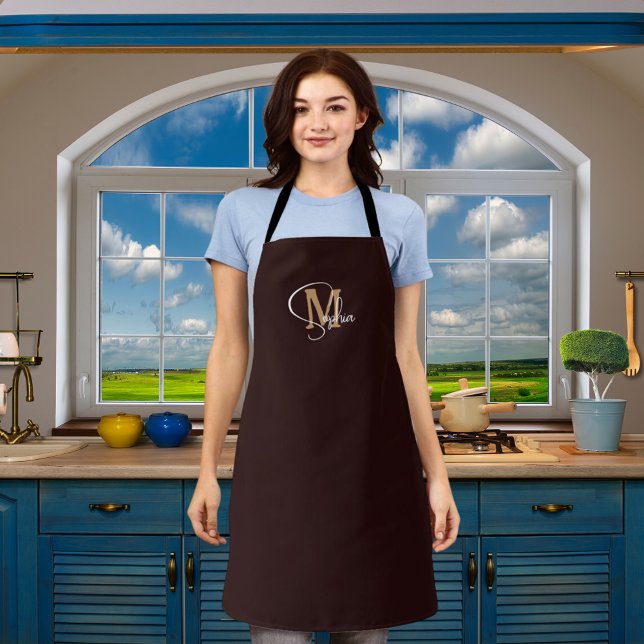Monogram name black gold apron (Creator Uploaded)