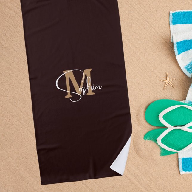 Monogram name black gold beach towel (Creator Uploaded)