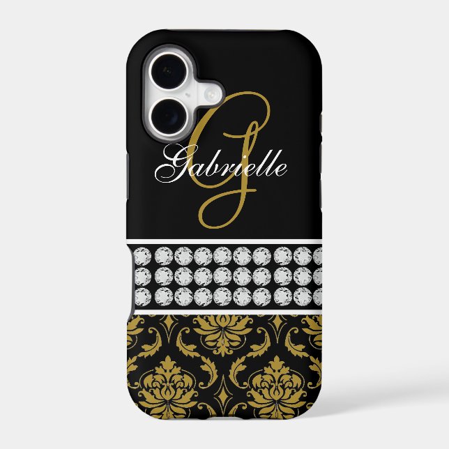 Monogram Name Black Gold Damask iPhone 5 Case (Back)
