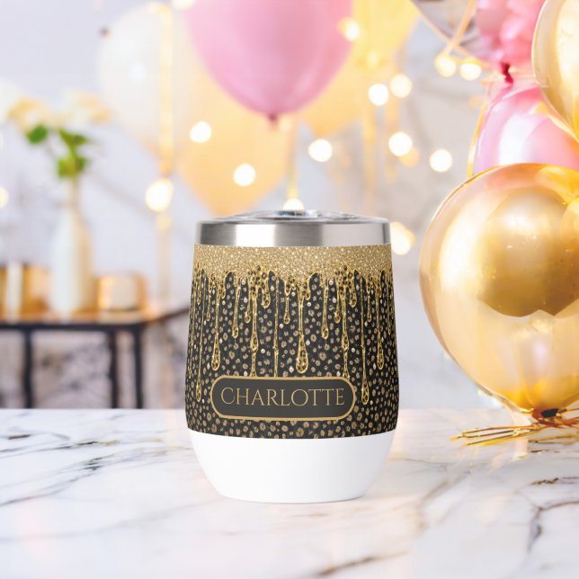 Monogram Name Black Gold Dripping Glitter Glam  (Bachelor Party (Rotated))