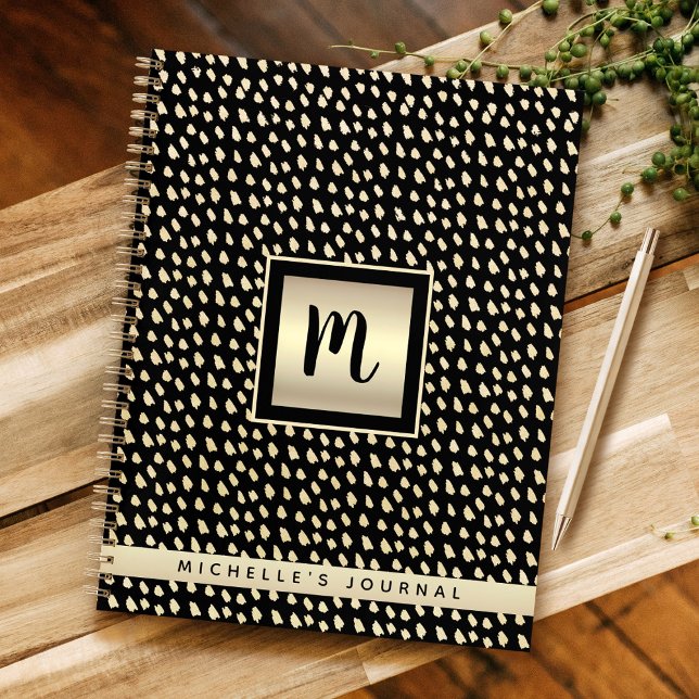 Monogram name black gold foil modern script luxury notebook (Creator Uploaded)