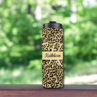 Monogram Name Black Gold Leopard Cheetah Print