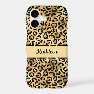 Monogram Name Black Gold Leopard Print Cheetah